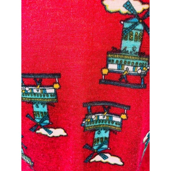 Vintage 70s Novelty Top Womens Small Printed Windmill Maroon Keyhole Blouse - Picture 5 of 10